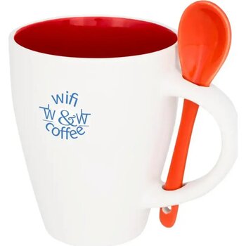 Porceleinen mok met lepel oranje