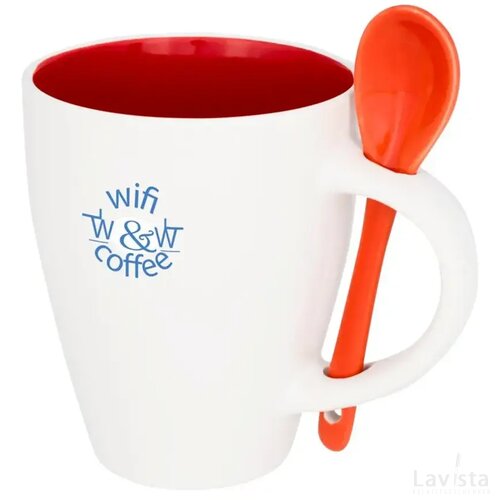 Porceleinen mok met lepel oranje
