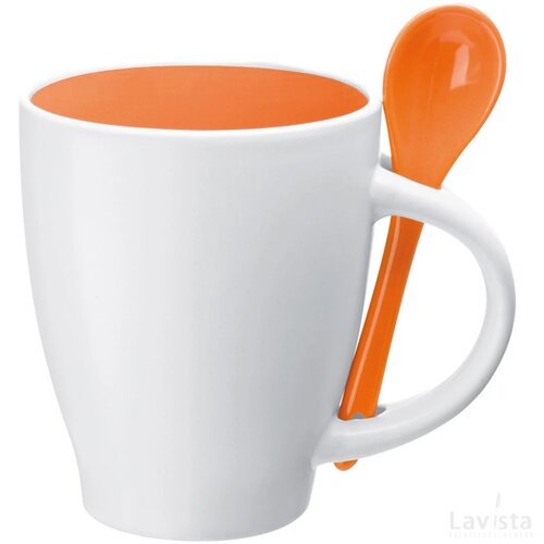 Porceleinen mok met lepel oranje