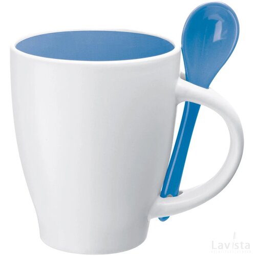 Porceleinen mok met lepel blauw