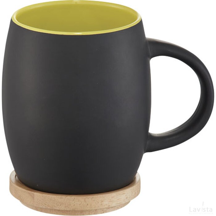 Hearth mok met houten deksel tevens onderzetter Zwart,Lime Zwart, Lime Zwart/Lime