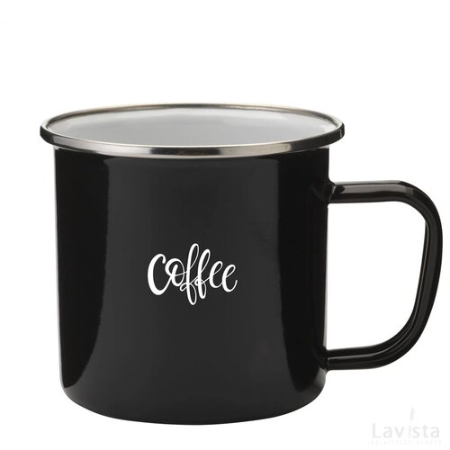 Retro Silver Emaille Mug Mok Zwart/Zilver