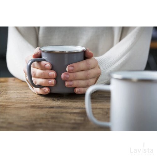 Retro Silver Emaille Mug Mok Zilver
