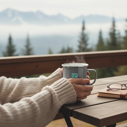 Emaille mok met zilveren rand Zilver 350 ml