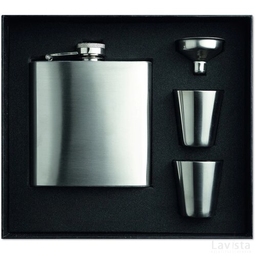 Heupfles met bekertjes Slimmy flask set mat zilver