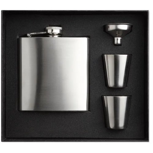 Heupfles met bekertjes Slimmy flask set mat zilver