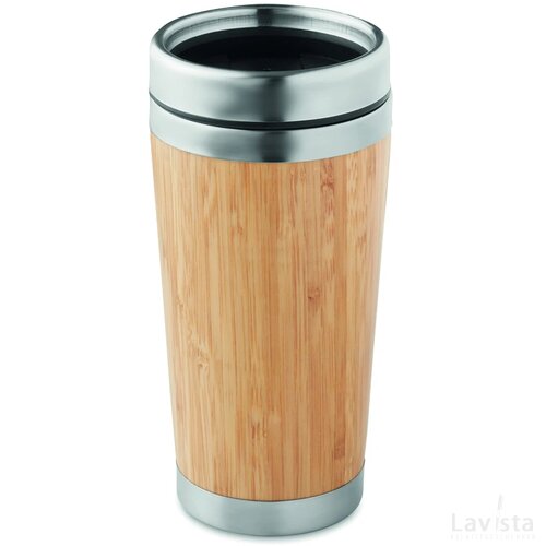 Rvs dubbelwandig reisbeker400ml Rodeodrive+ hout
