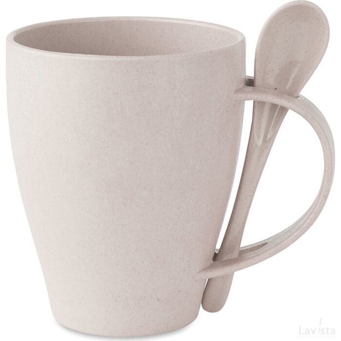Mok met lepel bamboe/pp Dual fibre wit
