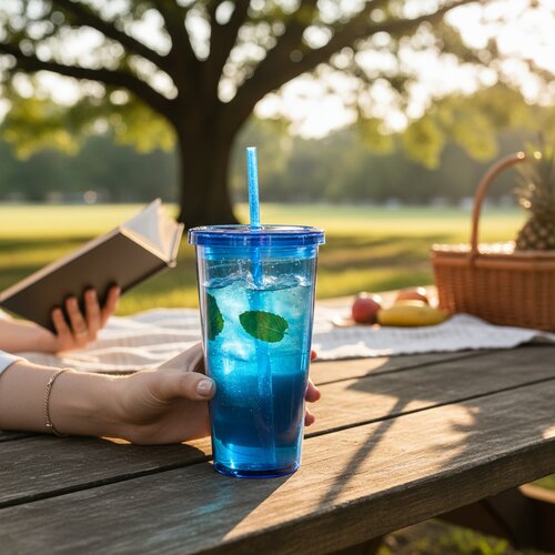 Drinkbeker met rietje (750 ml) Blauw 750 ml