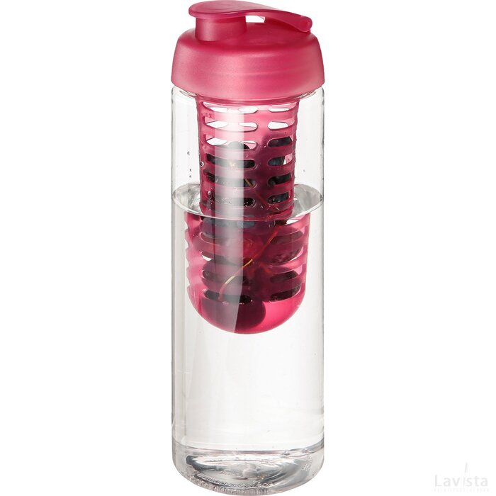 H2O Vibe 850 ml drinkfles en infuser met kanteldeksel Transparant,Roze Transparant, Roze Transparant/Roze