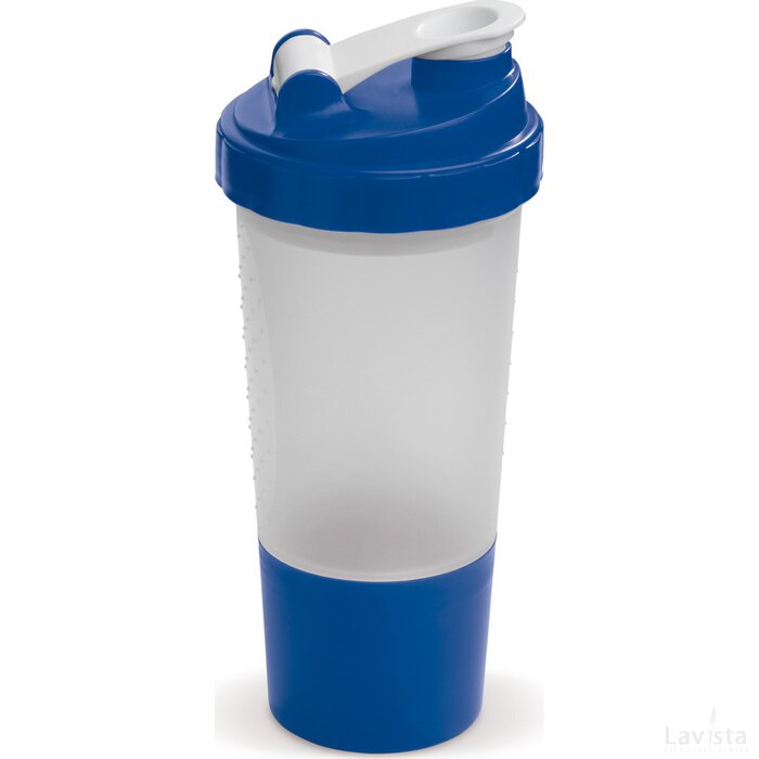 Shakebeker met compartiment 500ml transparant blauw