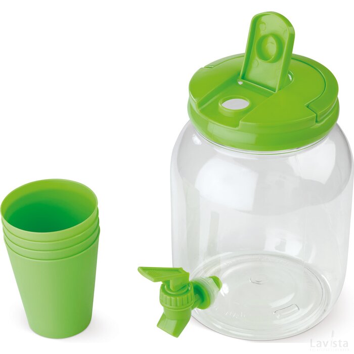 Drankdispenser 2,5L met 4 bekers transparant licht groen
