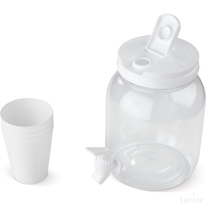 Drankdispenser 2,5L met 4 bekers transparant wit