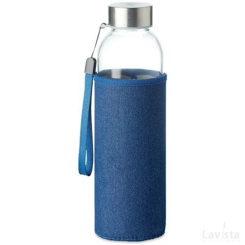 Glazen drinkfles in tasje 500ml Utah denim blauw