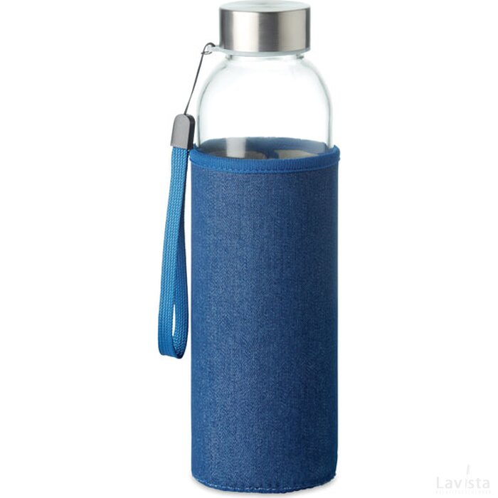 Glazen drinkfles in tasje 500ml Utah denim blauw