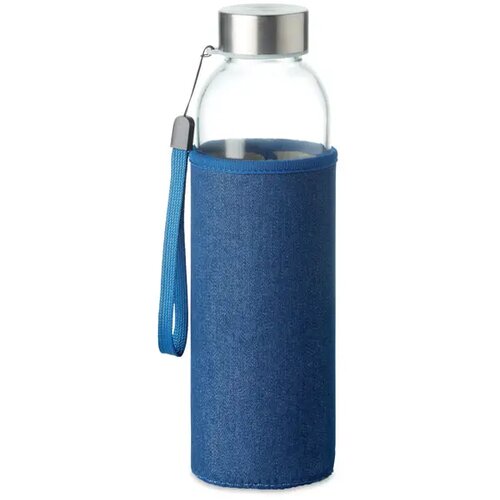 Glazen drinkfles in tasje 500ml Utah denim blauw
