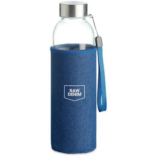 Glazen drinkfles in tasje 500ml Utah denim blauw