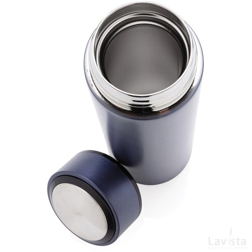 Vacuüm roestvrijstalen fles met geborsteld metalen dop blauw