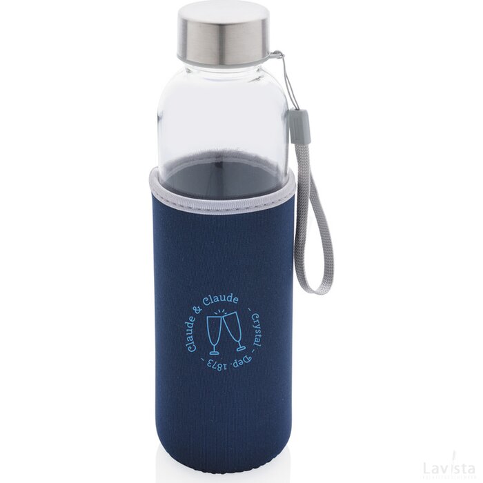 Glazen fles met neopreen hoes blauw