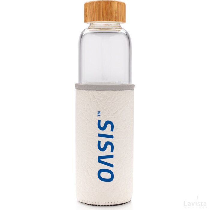 Borosilicaatglas fles met PU sleeve wit, grijs