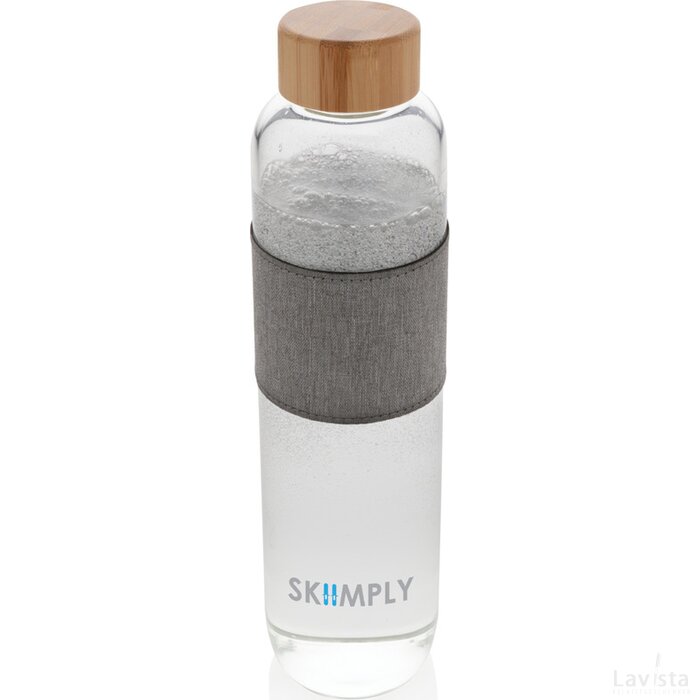 Impact borosilicaat glazen fles met bamboe deksel transparant, grijs