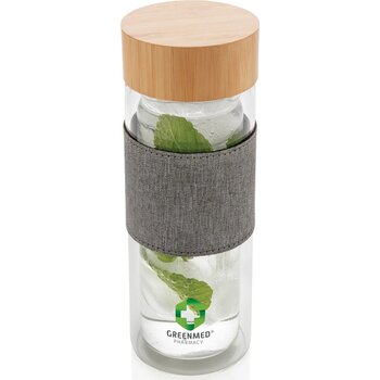 Impact dubbelwandige borosilicaat glazen drinkfles transparant, grijs