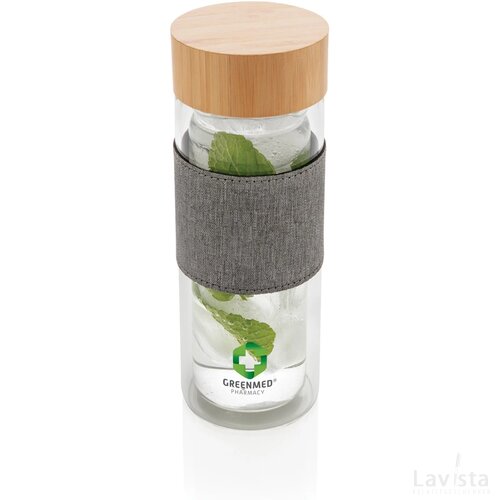 Impact dubbelwandige borosilicaat glazen drinkfles transparant, grijs