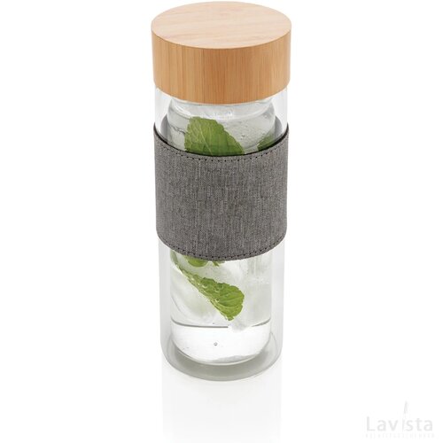 Impact dubbelwandige borosilicaat glazen drinkfles transparant, grijs