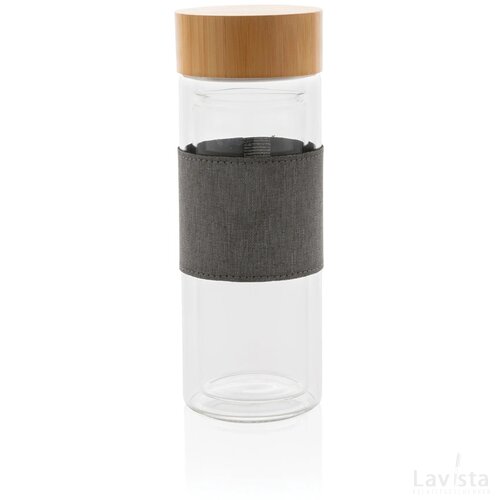 Impact dubbelwandige borosilicaat glazen drinkfles transparant, grijs