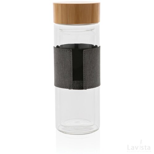 Impact dubbelwandige borosilicaat glazen drinkfles transparant, grijs