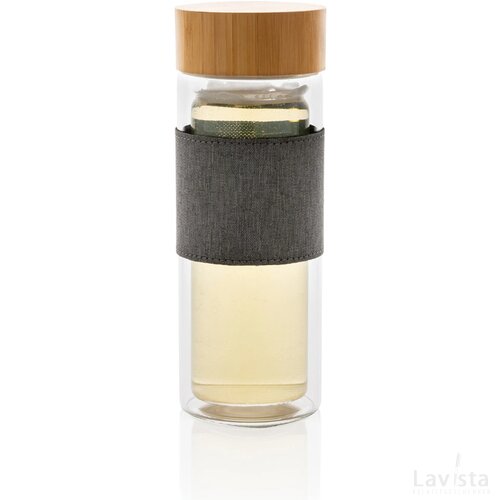 Impact dubbelwandige borosilicaat glazen drinkfles transparant, grijs