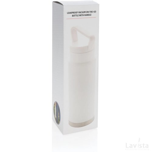 Lekvrije vacuümfles on-the-go met handvat wit