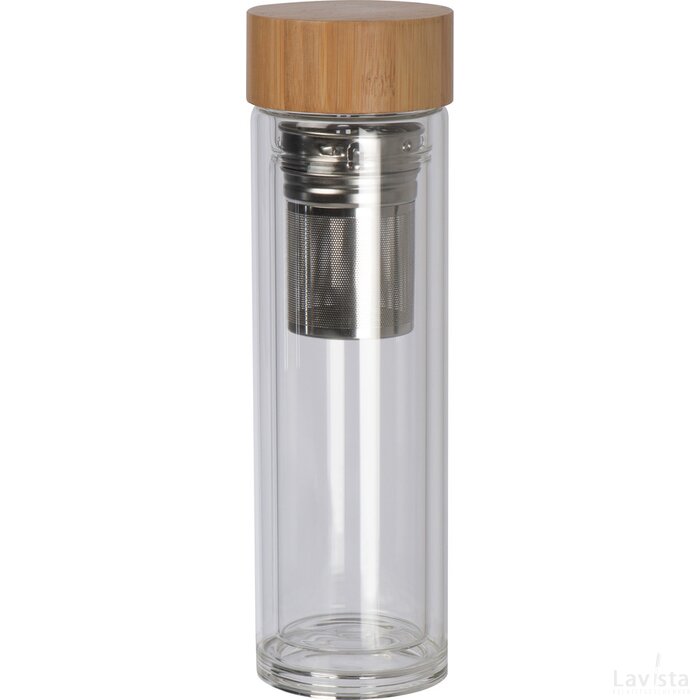 420 ml dubbelwandige glazen fles met bamboo deksel transparant