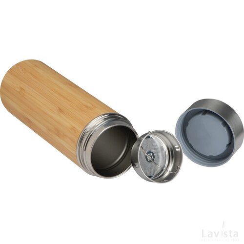 Drinkbeker RVS met bamboelook beige