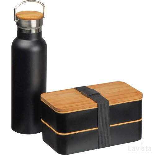 Set van lunchbox en drinkfles zwart
