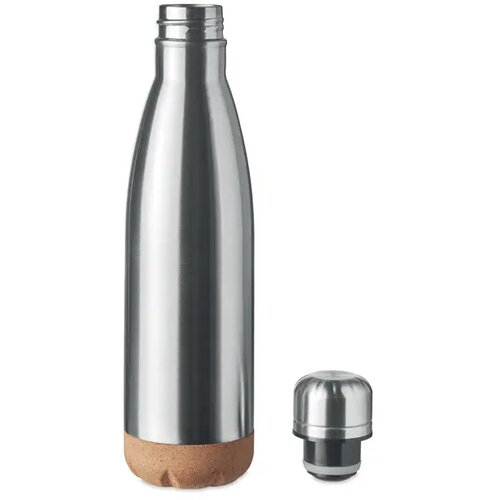Dubbelwandige fles 500 ml Aspen cork mat zilver