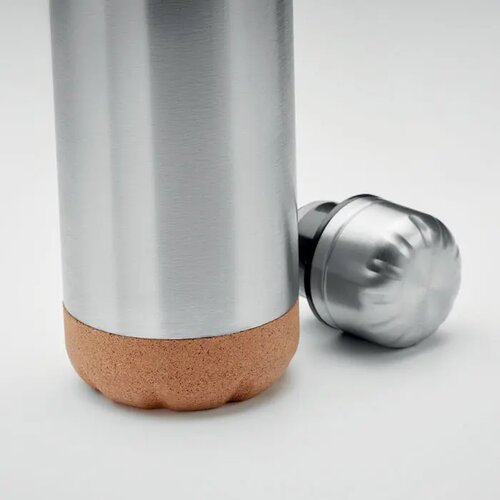 Dubbelwandige fles 500 ml Aspen cork mat zilver