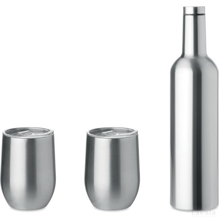 Set van 2 bekers en drinkfles Chin set mat zilver