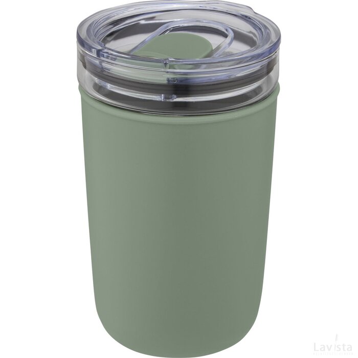 Bello 420 ml glazen beker met buitenwand van gerecycled plastic Heather groen