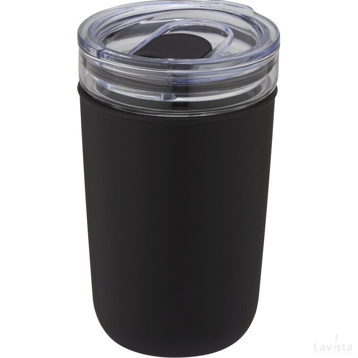 Bello 420 ml glazen beker met buitenwand van gerecycled plastic Zwart