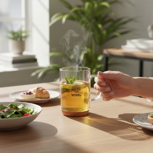 Glazen mok met kurk bodem Transparant 400 ml