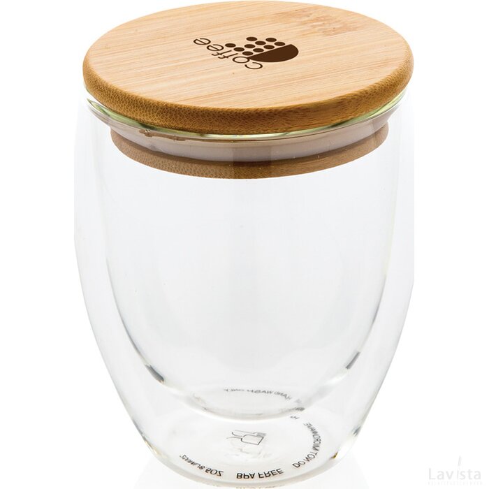 Dubbelwandige borosilicaat glas met bamboe deksel 250ml transparant