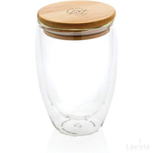 Dubbelwandig borosilicaatglas met bamboe deksel 350ml transparant