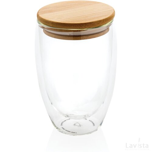 Dubbelwandig borosilicaatglas met bamboe deksel 350ml transparant