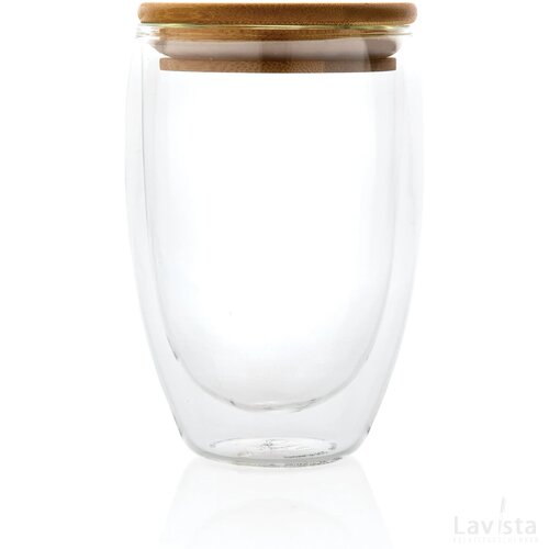 Dubbelwandig borosilicaatglas met bamboe deksel 350ml transparant