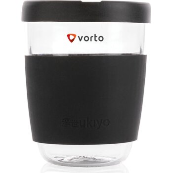 Ukiyo borosilicaat glas met siliconen deksel en sleeve zwart