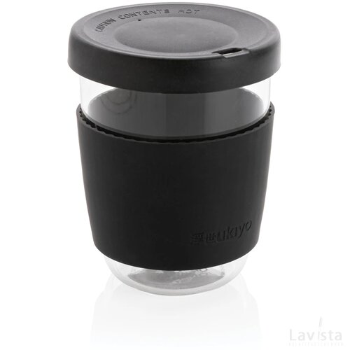 Ukiyo borosilicaat glas met siliconen deksel en sleeve zwart