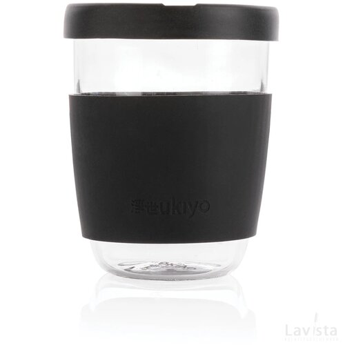 Ukiyo borosilicaat glas met siliconen deksel en sleeve zwart