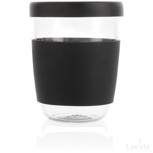Ukiyo borosilicaat glas met siliconen deksel en sleeve zwart