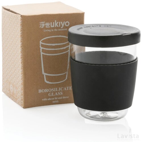 Ukiyo borosilicaat glas met siliconen deksel en sleeve zwart